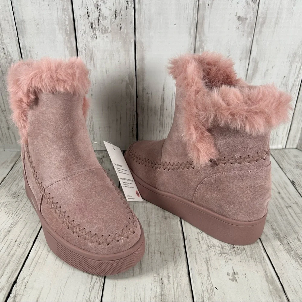 AQUA COLLEGE ANKA Women's Waterproof Suede Faux Fur Winter Boots Pink 6.5 NIB